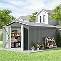 HOGYME 10x12 FT Outdoor Storage Shed, Large Metal Tool Sheds with Updated Frame Structure and Lockable Doors, Garden Shed for Backyard Garden Patio Lawn Grey