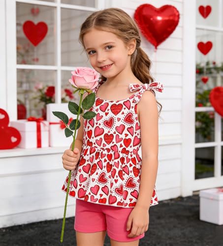 Image of Toddler Girls Clothes Summer Short Set Outfit Tie Knot Shoulder Sleeveless Ruffle Tops and Shorts 2PC Clothing Set