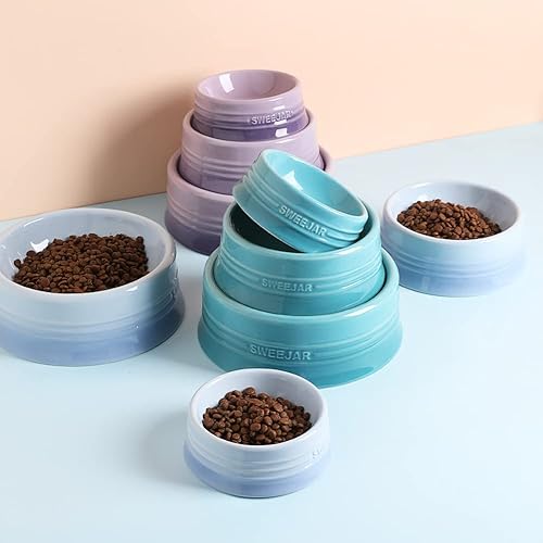 Miniatura 4 de Sweejar Cuenco degradado para perros, plato de cerámica para perros y gatos medianos, cuenco de porcelana para alimentos y agua, 18 onzas (azul