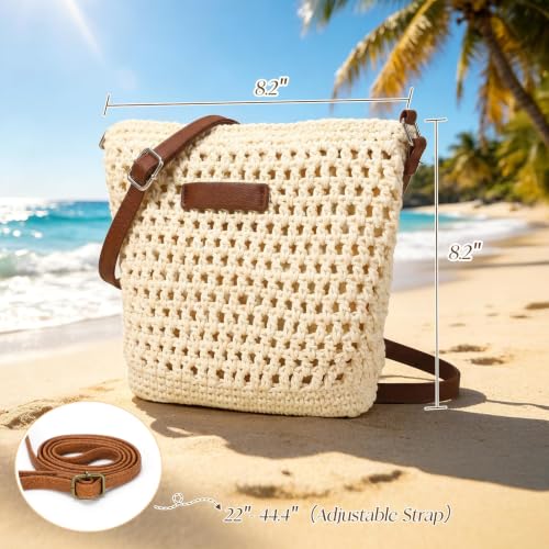 Image of Straw Bag Beach Purse Summer Purses for Women Vacation Handbags Woven Crossbody Bags Straw Shoulder Bag