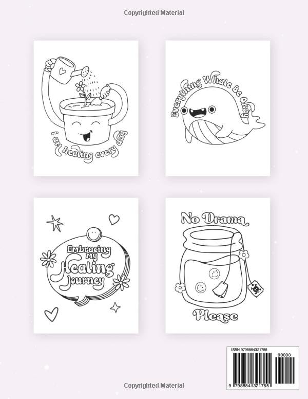Retro Anxiety Coloring Book: Cute Aesthetic Mental Health Quotes Stress Relief for Adults and Teens Relaxation and Anxiety Relief Activities for Women image 3