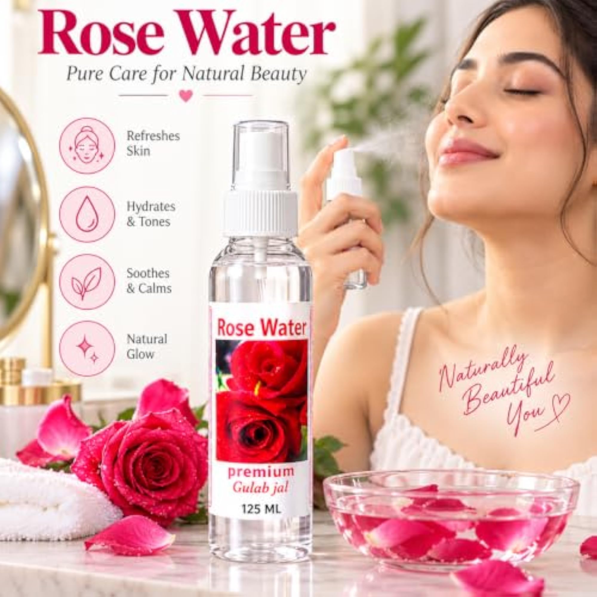 125 ML Rose Water Gulab Jal with Spray Bottle