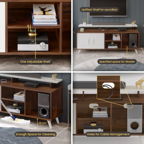 BLUEWUD Skiddo Engineered Wood TV Entertainment Unit Set Top Box Stand/TV Cabinet with Shelves for Books & Décor Display Unit Bed Living Room Upto 55 Inches - DIY (Brown Maple & White) 8 5136cHctStL