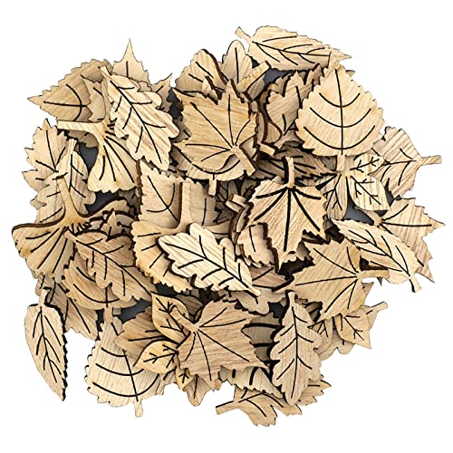 quiodok 200 Stück Kleine Holzblätter Holzscheiben dekorative Blätter Form Baum Embellishments Basteln Verzierungen DIY Handwerk Streudeko Weihnachtsdeko Scrapbooking Verzierungen