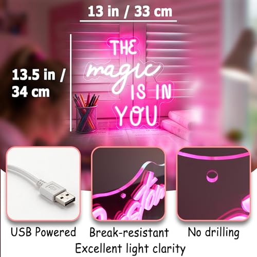 Image of Pink&White Neon Sign Led Neon Lights Signs for Wall Decor USB Powered Led Signs for Room Decoration-The Magic Is In You