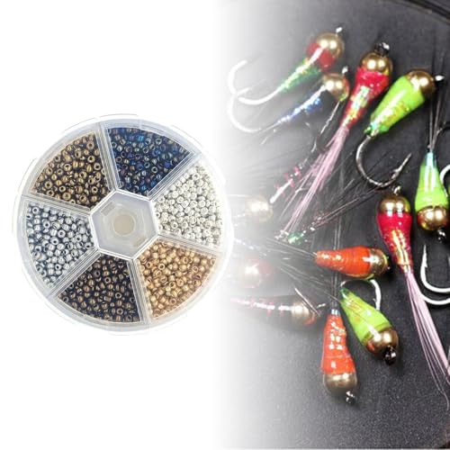 mioosho 1 Box of Beads for Fly Tying, Beads Round Bead Head Balls for Jigs Hook Fishing Fly Tying Materials Set