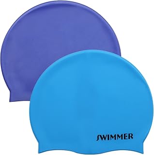 Gorro de Natación Impermeable para Niños, Piscina (Silicona, 2 Unidades), Color Azul