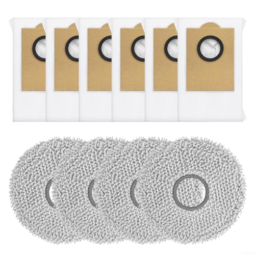 HEIBTENY Kit de chiffon et sac à poussière de rechange pour aspirateur robot Lefant pour M3 Gen1 pour Gen2, 4 serpillères en microfibre et 6 sacs à poussière scellés pour un nettoyage efficace et une