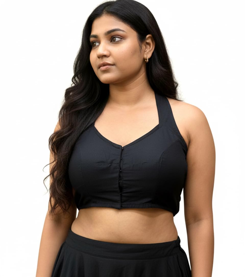 rai gantha Black Color Halter Neck bangalori Silk Blouses-picture-25