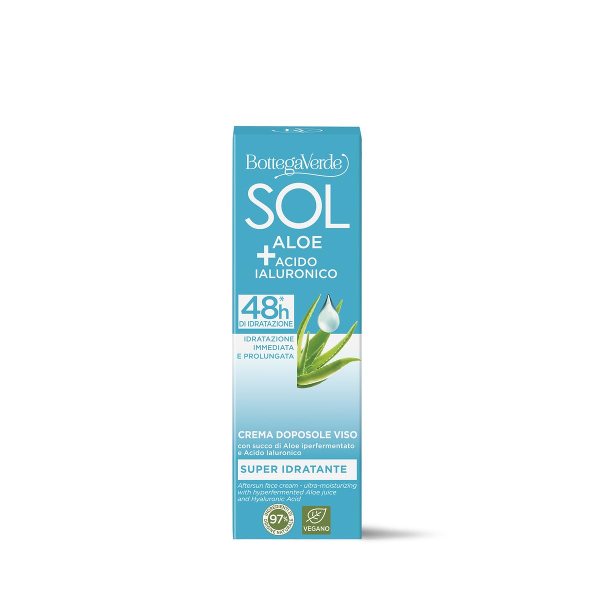 Bottega Verde SOL Aloe Kwas hialuronowy – krem po opalaniu do twarzy – super nawilżający – z hiperfermentowanym sokiem z aloesu i kwasem hialuronowym (50 ml) – natychmiastowe i długotrwałe nawilżenie