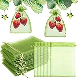 50 PCS 4X6 inches Fruit Protection Bags, Fruit Bags for Fruit Trees, Green Netting Fruit Cover Bags Drawstring Mesh Fruit Protectors Pest Barrier for Fruit Trees Veggies Garden