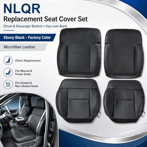 NLQR Front Driver and Passenger Side Bottom and Top Lean Back Replacement Microfiber Leather Seat Covers Ebony Black Compatible with Ford F150 Lariat XL 2004 2005 2006 2007 2008 by NLQR - Used condition - Image 7