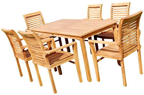 ASS ALEOS. echt Teak Set Gartengarnitur Gartenset Gartentisch 150x80cm + 6 Stapeltuhl Sessel stapelbar Holz Serie Alpen