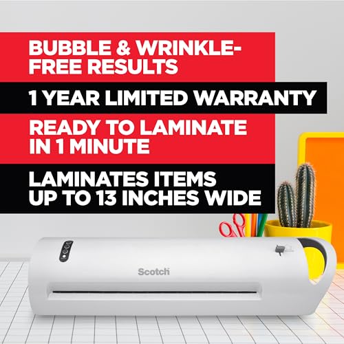 Image of Bundle of Scotch Thermal Laminator, Extra Wide 13 Inch Input (TL1302X) + Scotch Thermal Laminating Pouches, 200 Count, Clear, 3 mil., Fits Letter Sized Paper (8.9 in. x 11.4 in.)