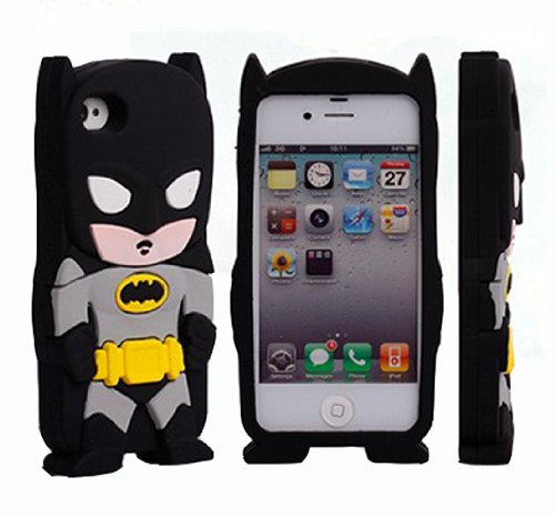 BYG Black 3D Batman Pattern Soft Silicone Case Cover For iPhone 4 4s/4g + Gift 1pcs Phone Radiation Protection Sticker