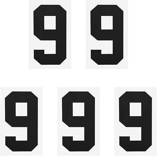 MECCANIXITY Paquete de 5 unidades de transferencia de calor con el número 9, 8 pulgadas, color negro, número único para uniforme de equipo, camiseta