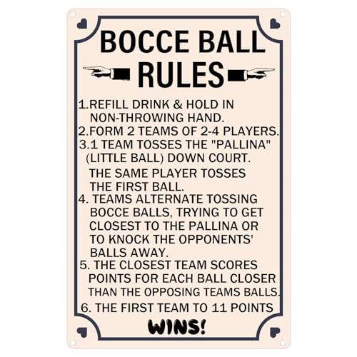 Bocce Ball Rules Metal Sign The First Team To 11 Points Wins Scoring Rules Poster Retro Tin Signs for Home Gate Garden Bars Cafes Office Club Man Cave Decor 12 X 8 Inch
