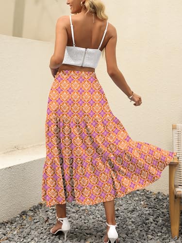 Image of ANRABESS Women's Summer Boho Flowy Swing Tiered A-Line Maxi Skirt 2026 Fashion Trendy Elastic Waist Pleated Long Beach Dress