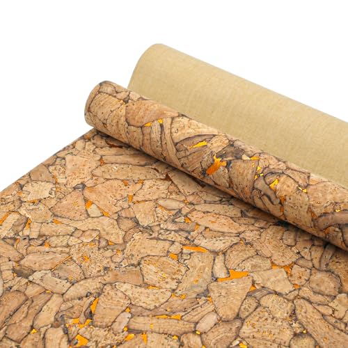 Image of SorenCut Patterned Cork Fabric Roll 12.8 x 54 Inch - Stone Mosaic Gold Cork Leather Fabric with Flexible Backing for DIY Crafts, Earrings, Bags, Wallets & Handmade Accessories
