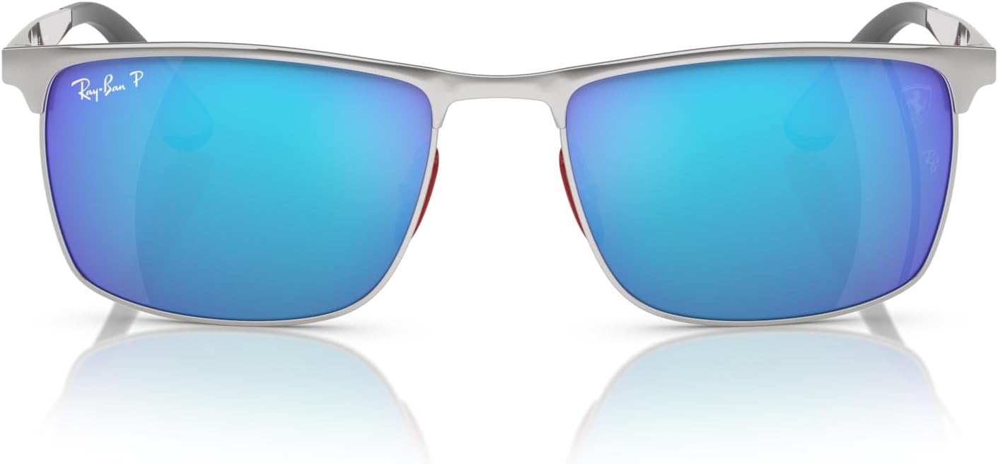 Ray-Ban Unisex Sunglasses Silver Frame, Blue Lenses, 57MM