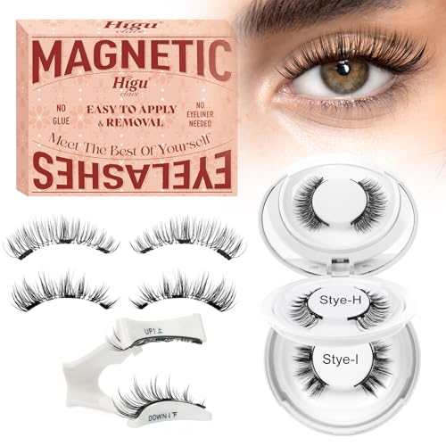 Higu Clace PestañAs MagnéTicas Con Aplicador, PestañAs MagnéTicas Sin Delineador De Ojos, Aspecto Natural, Magnetic Eyelashes No Necesita Pegamento(Kit-HI)
