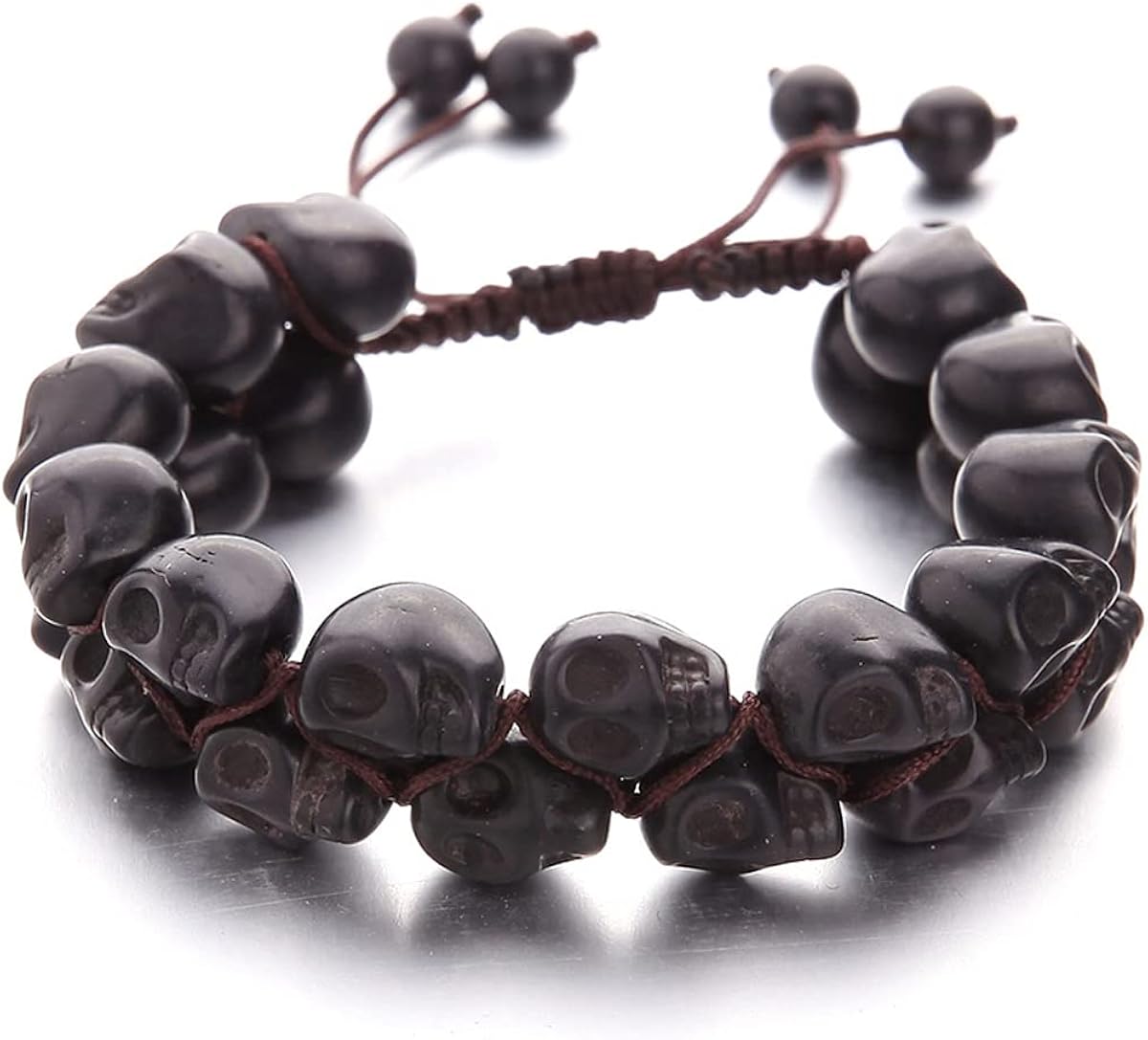 Punk Personality Colorful Skull Bead Skeleton Bracelets Delicate Gothic Charm Head Bone Stone Seed Elastic Strand Bracelets Tibetan Prayer Mala Bangle for Men Women Hip Hop Jewelry-C Black: Clothing, Shoes & Jewelry