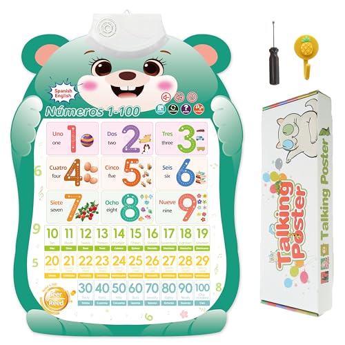 ED-Lumos Bilingual Educational Talking Toy Spanish English Wall Chart Music Poster Numbers 1-100 Kids Montessori Toys Interactive Educational Toy Learning Gift for Toddlers 2-4