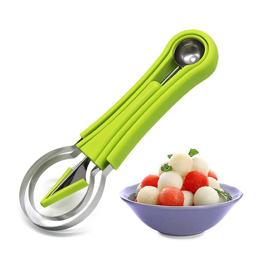 4 in 1 Stainless Steel Fruit Scooper Tool | Melon Baller Scoop Set | Melon Corer Peeler | Seed Remover for Watermelon Slicer | Perfect Tool for Making Fruit Salad in Kitchen