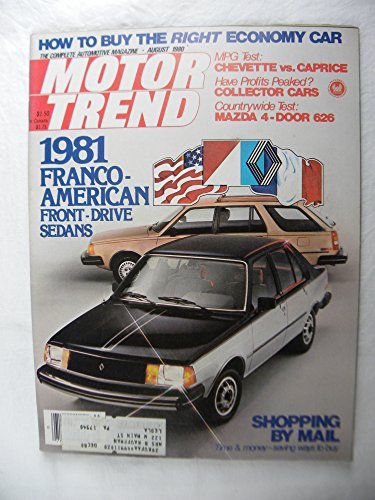 Motor Trend Magazine, August 1980, Franco American Front Drive Sedans, Chevette, Caprice, Mazda 626