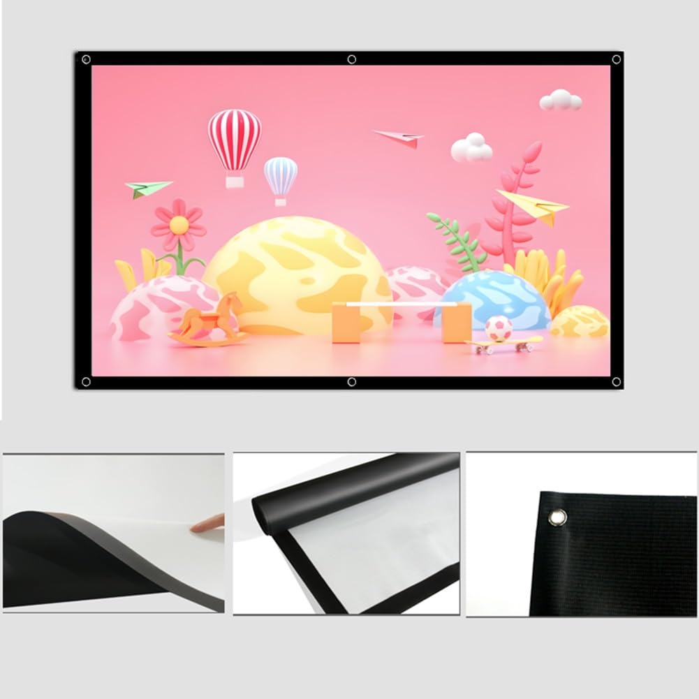 Generico Schermo per Proiettore Portatile, Schermo di Proiezione Antipiega HD 16:9 per Interno ed Esterno, Ufficio, Scuola, Facile da Arrotolare(120inch)