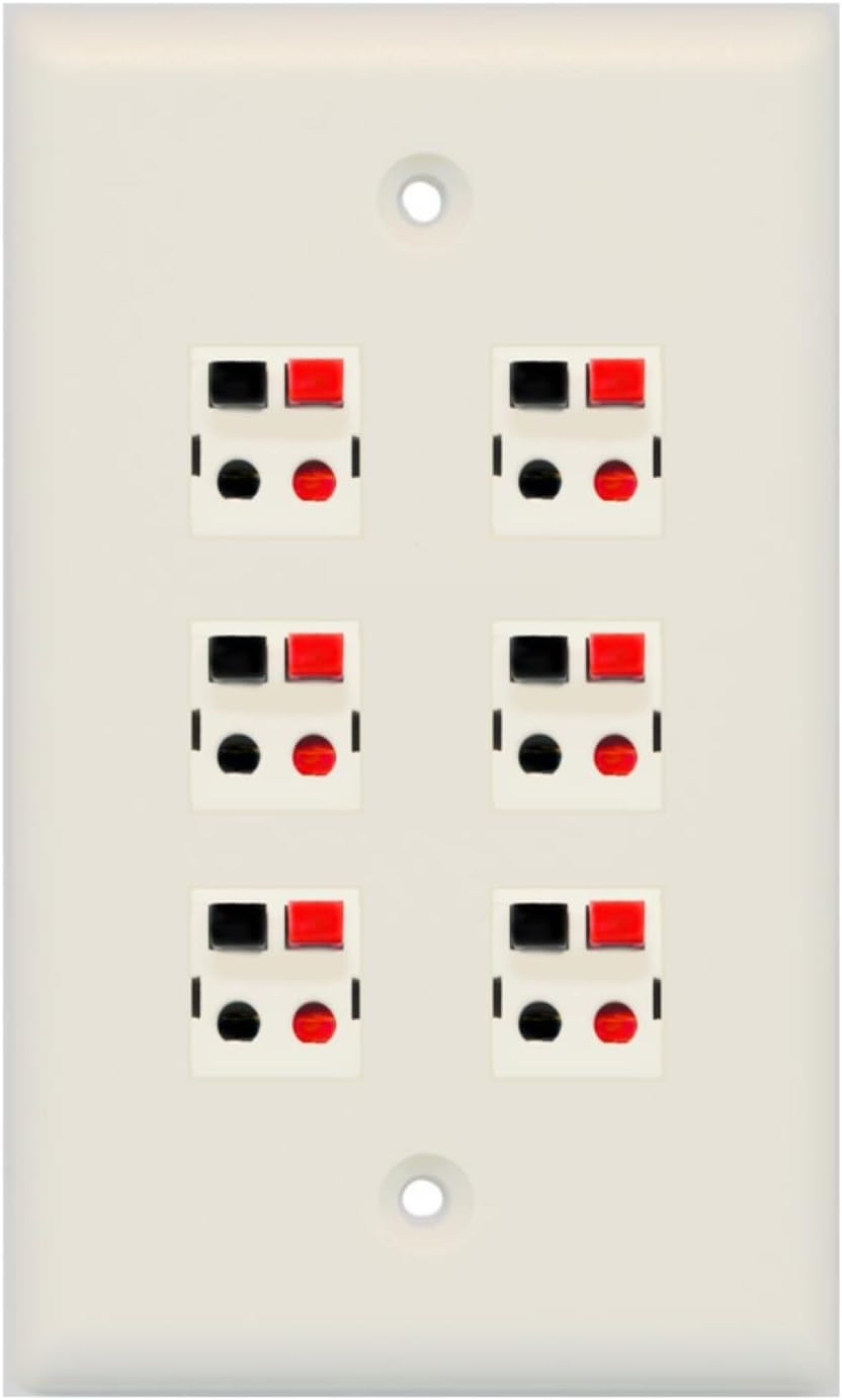 RiteAV 6 Port Speaker Jack Single Gang Wall Plate for Home Theater - Black - 2 Pack