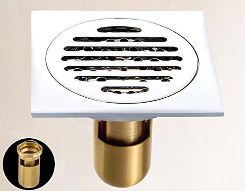 LANGPAI Drainer Square Shower Floor Drain with Removable Strainer Tile-In Design Deep Chrome 4x4 Inch