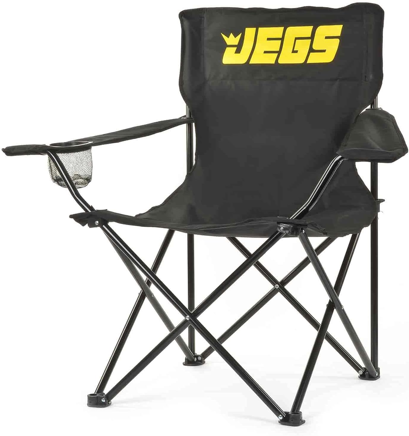 JEGS Folding Chair With Cup Holder - Yellow Canvas 250lb Capacity Outdoor Indoor Use