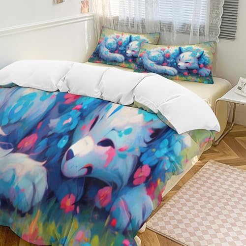 Parure de lit chat 3D avec fermeture éclair pour couette 2P