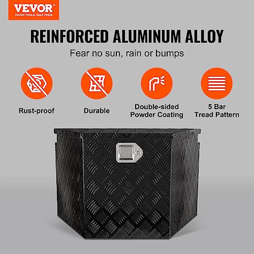 Image of VEVOR Trailer Tongue Box, Heavy Duty Trailer Tongue Tool Box Storage Organizer with Lock & Keys, Utility Tool Chest for Pickup Truck Bed, RV, SUV, Off-Road Vehicle, Aluminum, 29 inch x 16.2 inch x 18 inch, Black