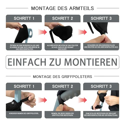 SPRING SEAON krücken griffpolster – Pads für Gehstützen 4er-Set, Unterarmgehstützen-Polster für offene Manschette, rutschfeste Handgriff-Bezüge mit verstellbaren Klettgurten, atmungsaktiv & waschbar