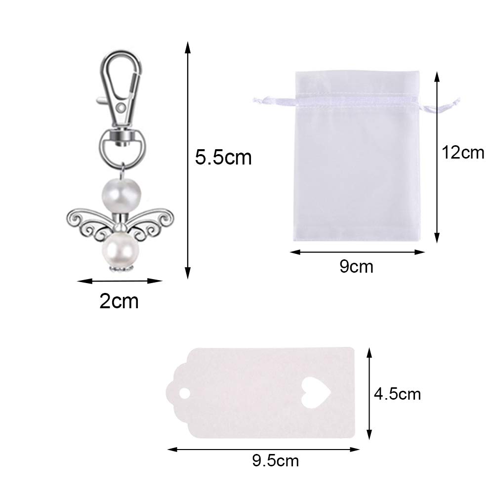 Zasvec 20 Pièces Porte-clés Ange En Perles 2 Coloris Faveur De Mariage Ensemble Pendentifs Cadeau De Souvenir Avec Sac-Cadeau Organza Papier Kraft Dur, Bleu Et Blanc/Tout Blanc,5.5 X 2 Cm