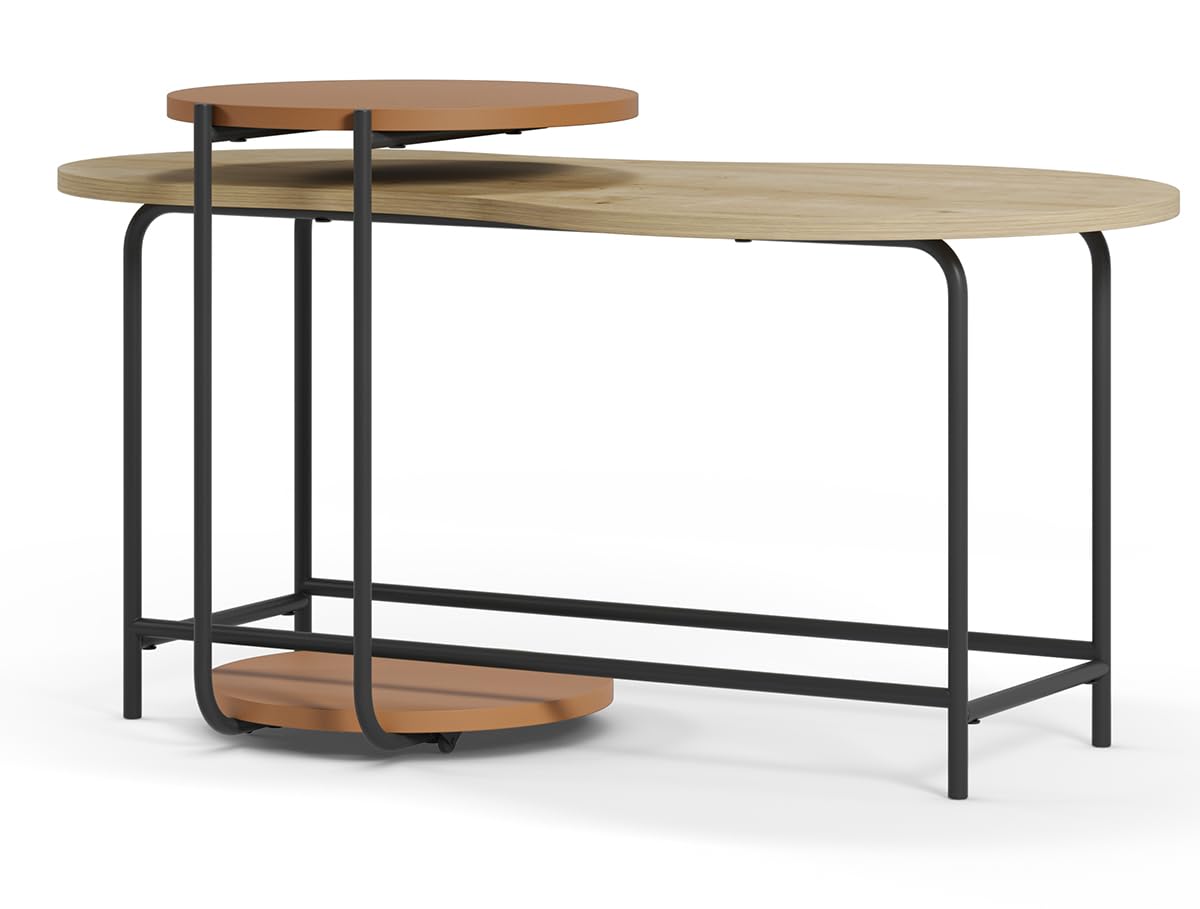 PEGANE Set de 2 Tables Basses, Tables de Salon Aspect Bois Coloris chêne, Terracotta et métal Coloris Noir