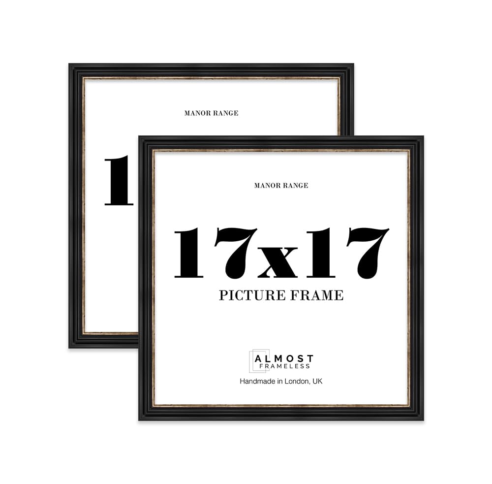 17x17 Picture Frame, Display 17x17 Pictures (43.2 x 43.2cm) - Black & Gold Classic 42mm Edge Antique-Inspired Home Accessories - 2 Pack