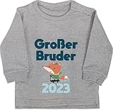 Shirtracer Geschwister Bruder und Schwester - Großer Bruder 2023 Fuchs - 12/18 Monate - Grau meliert - große Schwester 2023 - BZ31 - Baby Pullover