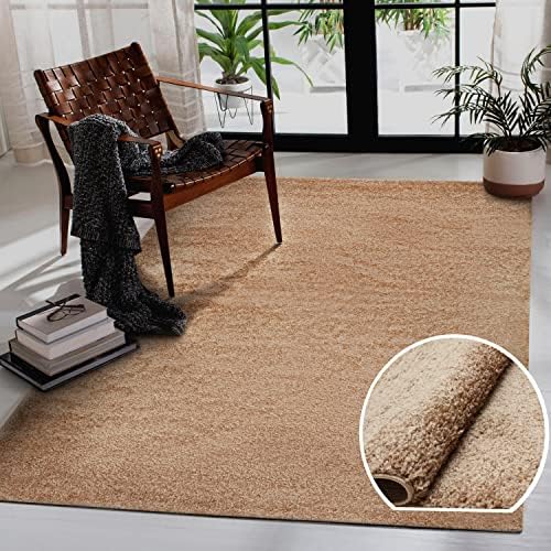 homeart Fluffy Shaggy RUG for Living Room, High-Pile (30mm) Super Soft Warm Plain Thick Luxury Area Carpet for Bedroom and Home Decoration, Small to Extra Large (Light Beige/Cream, 60 x 110 cm)