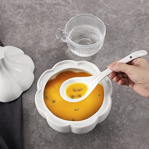 Image of Buyajuju 6-Piece Porcelain Asian Soup Spoons, 9 Inch, White, Japanese Style, Dishwasher Safe