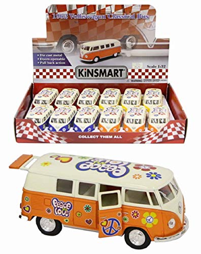 Set of 4: 5" Classic 1962 Volkswagen Van with Decal 1:32 Scale (Green/Maroon/Red/Yellow)