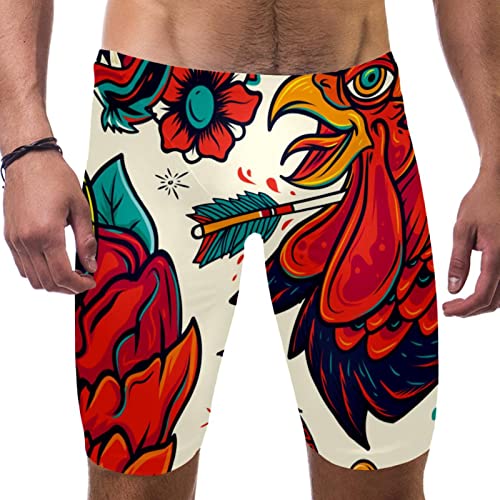Traje de baño de competición para hombres y niños con patrón de gallo chino