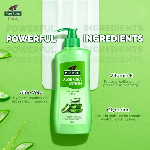 Image of Pure Roots 400ml Each Aloe Vera & Cocoa Butter Body Lotion Combo Pack of 2 | Nourishing & Hydrating for Men & Women | Fast Absorbing, Non-Sticky Lotion for All Skin Types - Total 800ml