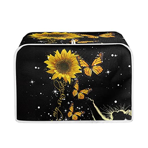 Salabomia Toaster Dust Cover 4 Slice, Butterfly Sunflower Anti-Sputtering Toaster Covers, Washable Decorative Bread Toaster Cover, Dust Fingerprint Protection For Toasters Bread Maker, Black #TOP12