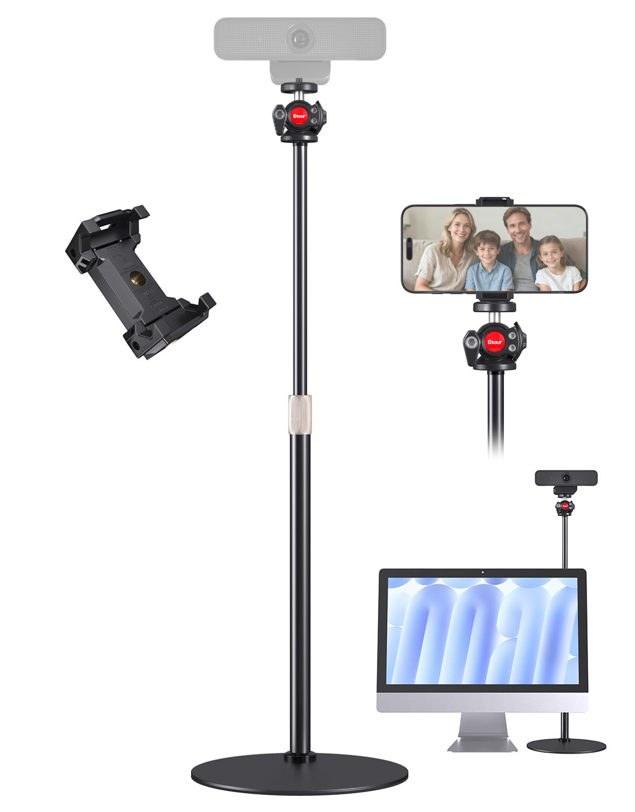 Etour Webcam Stand for Desk, Raise Height Desktop Stand with Adjustment for Logitech Webcam C920 C922 BRIO, 360°Rotatable Ballhead Desktop Tripod for