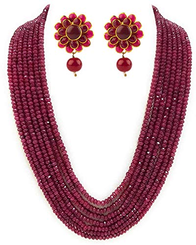 PANAASHE-RAJASTHANI Ruby Onyx 7 Layer necklace set with Stud earring for women