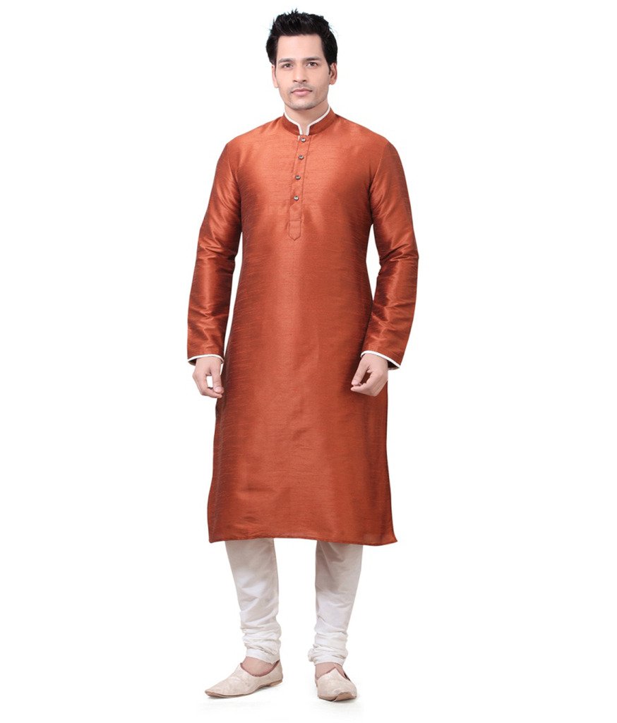 Men's Silk Kurta Pyjama Set (Dark Orange, 38)-image-37