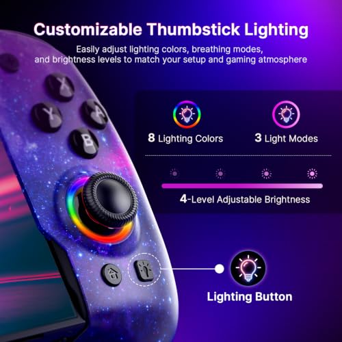 Image of NexiGo Hall Effect Gripcon for Switch 2, 4K HDMI Output for TV Mode, Ergonomic Handheld Controller with Hall Sensing Joysticks & Triggers, RGB Lights, Mapping, 6-Axis Gyro, Turbo, Cosmic Nebula